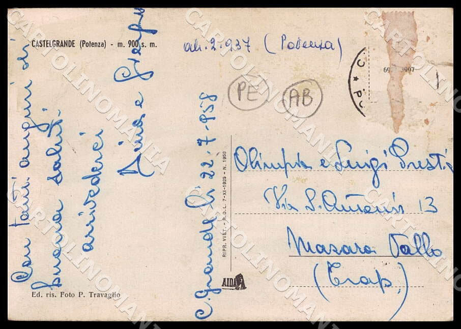 Potenza Castelgrande Nevicata PIEGHE ABRASA FG cartolina GM1402 – retro