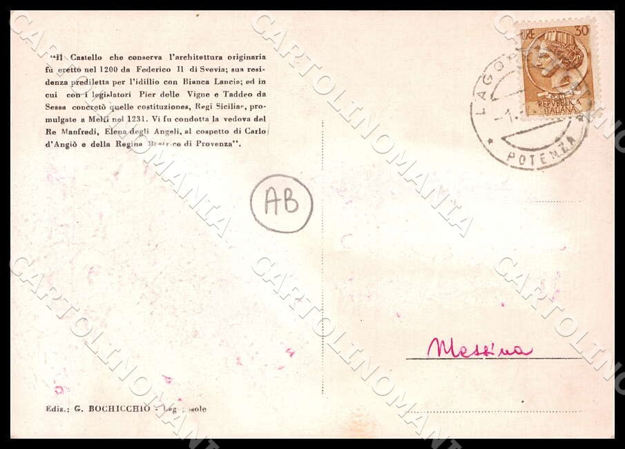 Potenza Lagopesole Panorama Campo Sportivo ABRASA FG cartolina GM1405 – retro