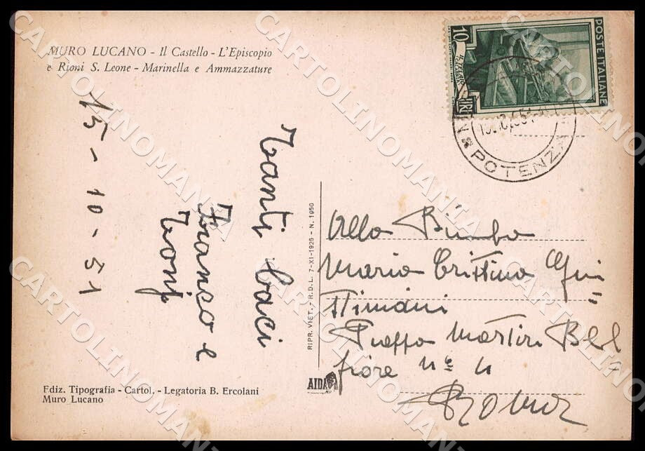 Potenza Muro Lucano Castello Episcopio Rioni San Leone FG cartolina GM1407 – retro