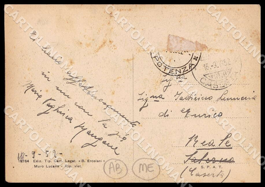 Potenza Muro Lucano Saluti da Castello ABRASA MACCHIE FG cartolina GM1408 – retro