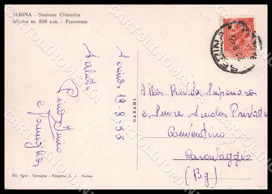 Bergamo Serina Monte Castello Monte Menna Pizzo Arera FG cartolina GM1415 – retro