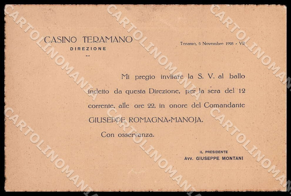 Teramo Città Casino Teramano Direzione Invito Ballo PIEGHINA FG cartolina GM1416 – fronte