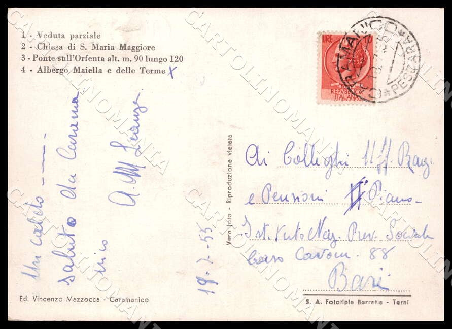Pescara Caramanico Terme Saluti da FG Foto cartolina GM1438 – retro