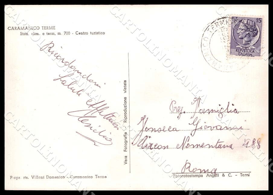 Pescara Caramanico Terme Viale Roma Pensione Orsini FG Foto cartolina GM1442 – retro