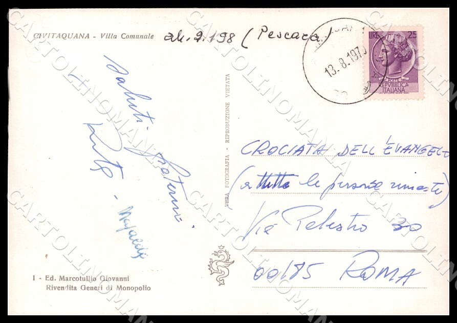 Pescara Civitaquana Villa Comunale Auto FG Foto cartolina GM1446 – retro