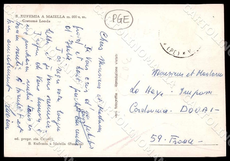 Pescara Sant'Eufemia a Maiella Costume locale PIEGHINE FG Foto cartolina GM1497 – retro