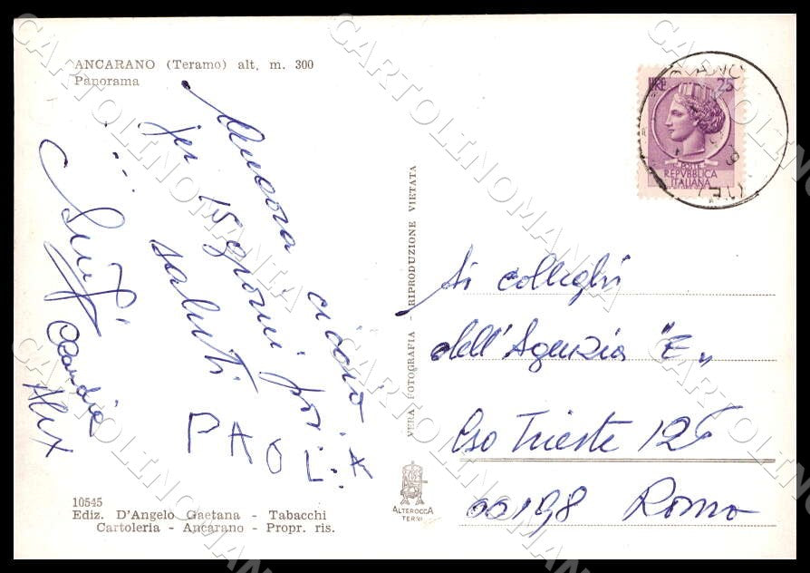 Teramo Ancarano Panorama Alterocca FG Foto cartolina GM1517 – retro