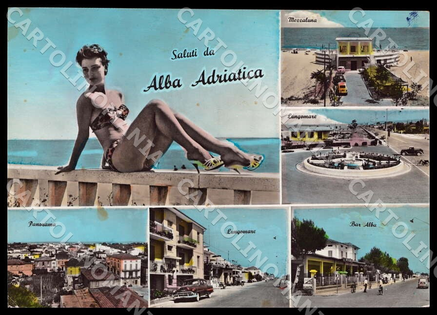 Teramo Alba Adriatica Saluti da Bar Mezzaluna MACCHIE FG Foto cartolina GM1527 – fronte