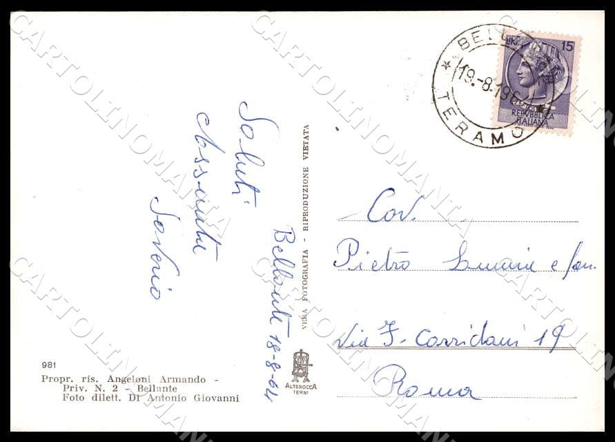 Teramo Bellante Saluti da Ingresso Salita Torrione Lato FG Foto cartolina GM1530 – retro