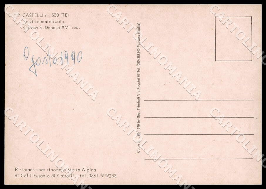 Teramo Castelli Soffitto maiolicato Chiesa San Donato FG cartolina GM1534 – retro