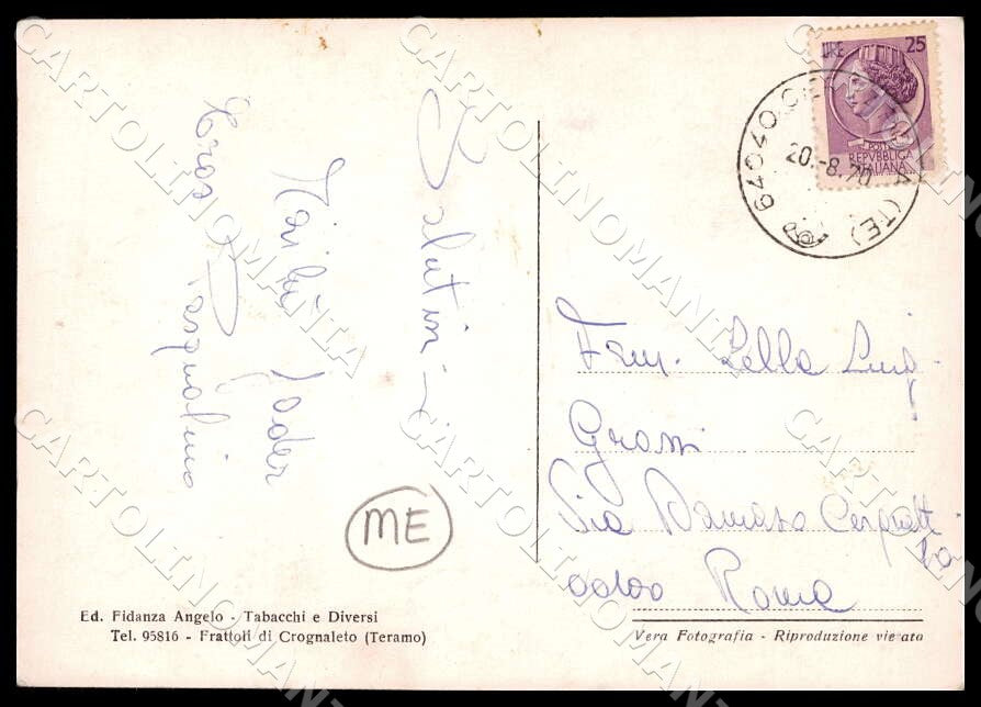 Teramo Crognaleto Frattoli Saluti Casa Mongia MACCHIE FG Foto cartolina GM1542 – retro