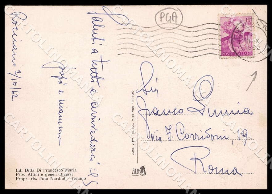 Teramo Frondarola Panorama PIEGHINE FG cartolina GM1543 – retro