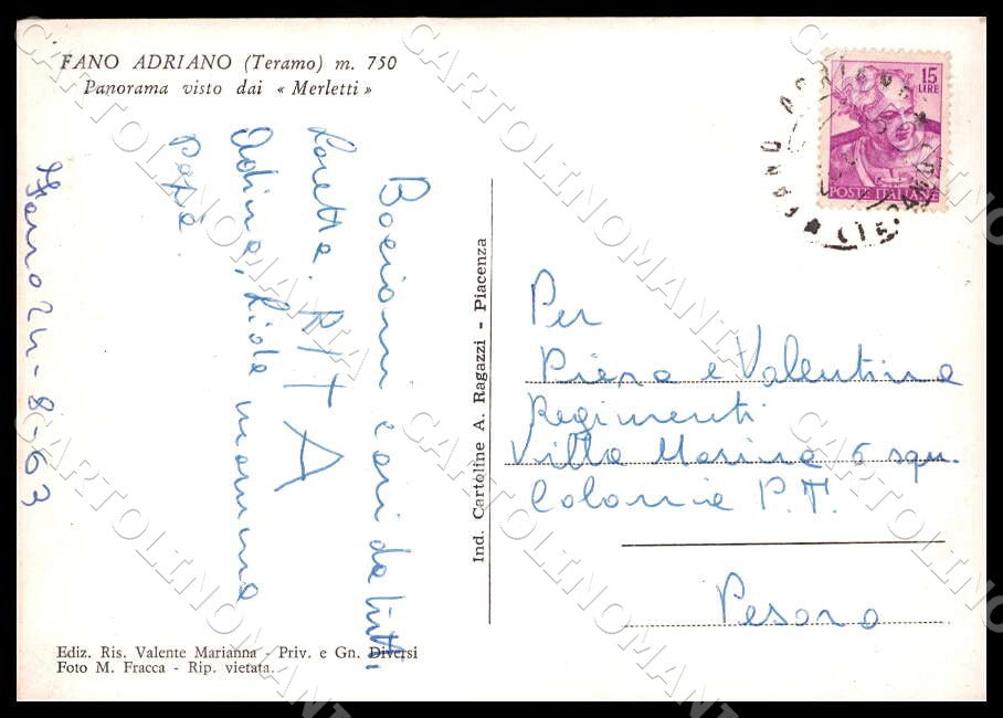 Teramo Fano Adriano Panorama Merletti FG Foto cartolina GM1547 – retro