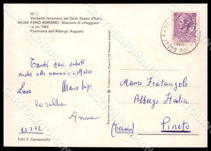 Teramo Fano Adriano Versante teramano Gran Sasso Italia FG Foto cartolina GM1550 – retro