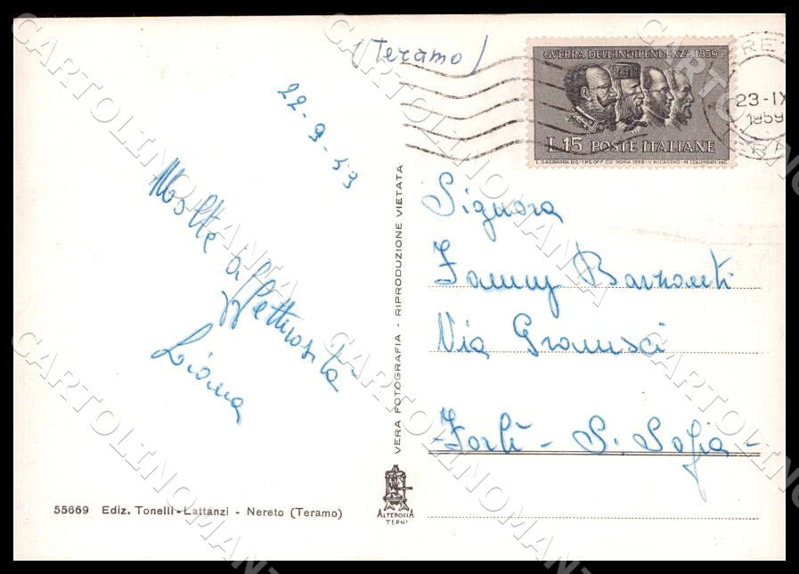 Teramo Nereto Via Mazzini Distributore Vespa Piaggio FG Foto cartolina GM1566 – retro