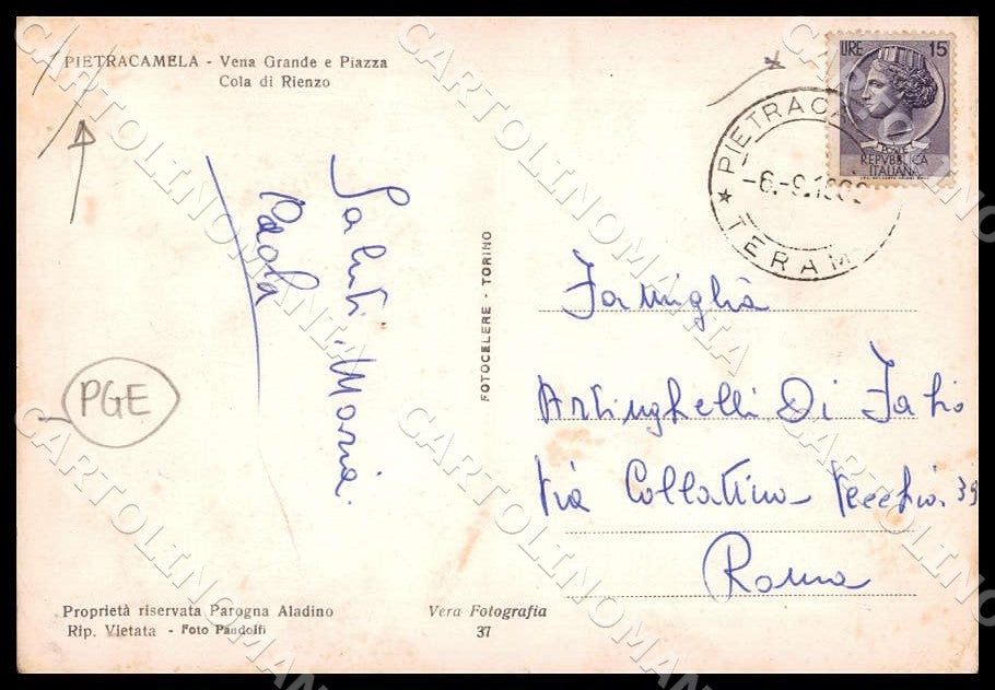 Teramo Pietracamela Vena Grande Piazza Cola PIEGHINE FG Foto cartolina GM1572 – retro