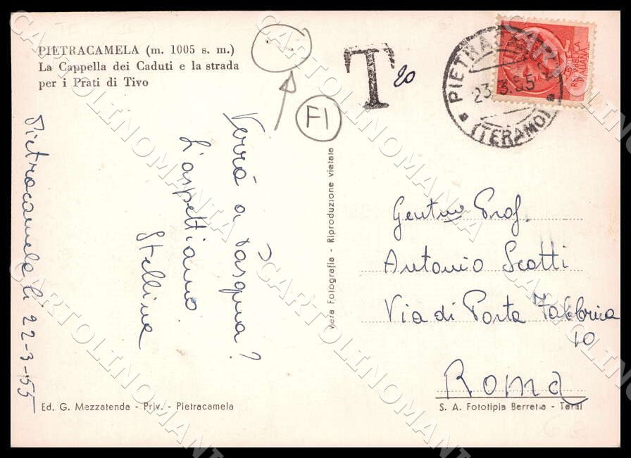 Teramo Pietracamela Cappella Caduti strada Prati FORI FG Foto cartolina GM1575 – retro