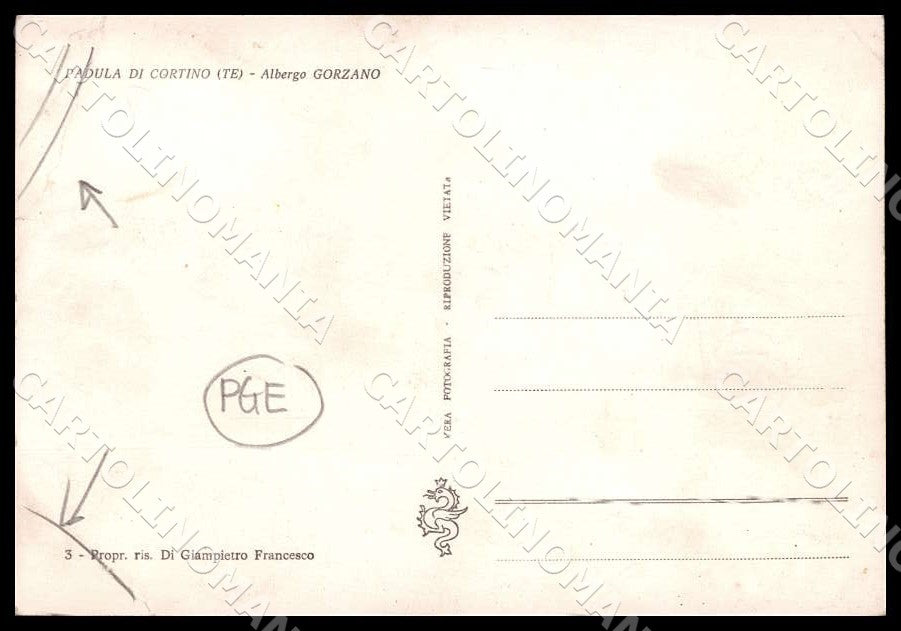 Teramo Padula di Cortino Albergo Gorzano Auto PIEGHINE FG Foto cartolina GM1579 – retro