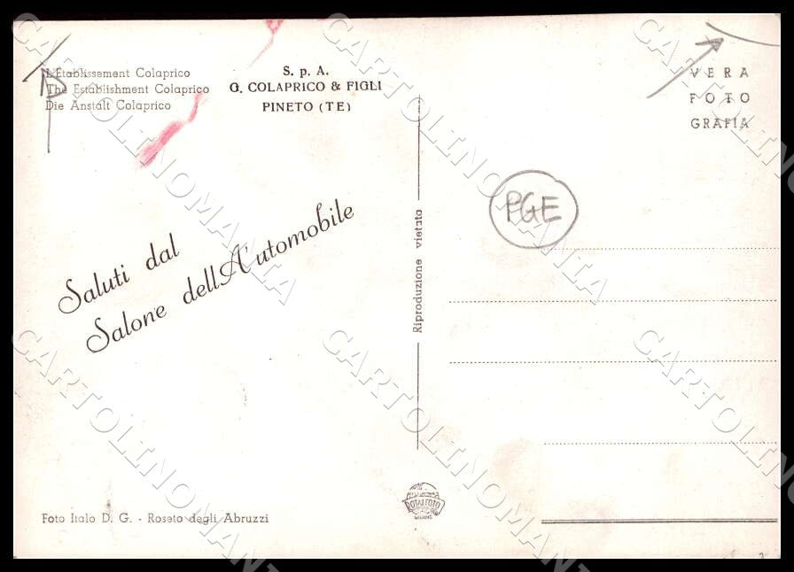 Teramo Pineto Stabilimento Colaprico PIEGHINE FG Foto cartolina GM1581 – retro