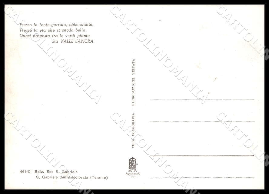 Teramo Tossicia Saluti da Valle Iancra Alterocca FG Foto cartolina GM1598 – retro