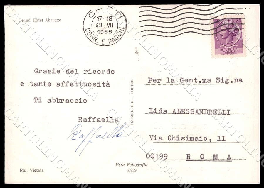 Chieti Città Grande Albergo Abruzzo Vespa Piaggio FG Foto cartolina GM1603 – retro