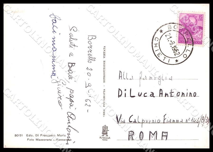 Chieti Borrello Villa Comunale Alterocca FG Foto cartolina GM1627 – retro