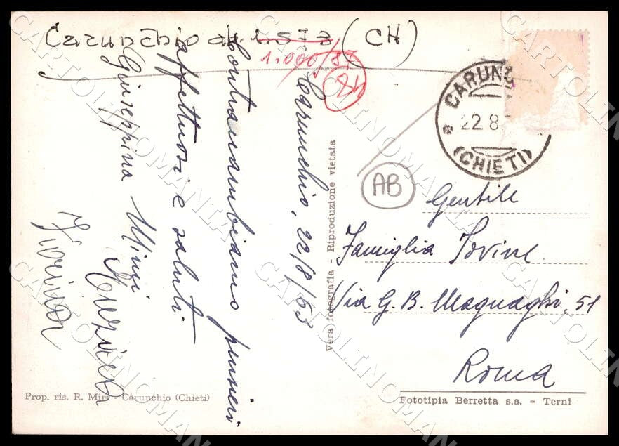 Chieti Carunchio Edificio Scolastico Scuola ABRASA FG Foto cartolina GM1633 – retro