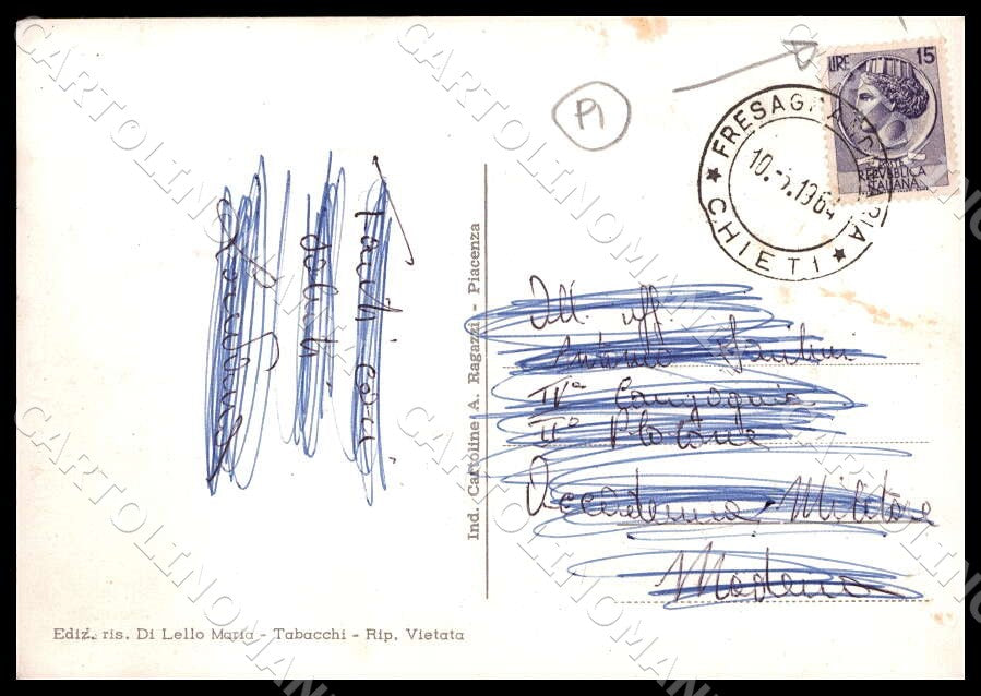 Chieti Fresagrandinaria Saluti da Veduta Chiesa PIEGA FG Foto cartolina GM1656 – retro