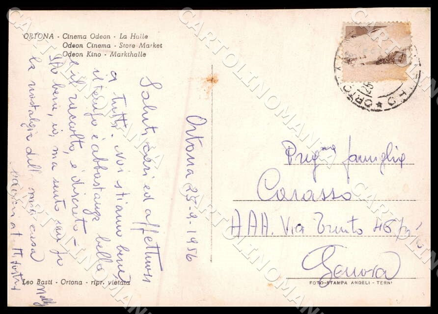 Chieti Ortona Cinema Odeon Mercato Coperto Teatro Auto FG Foto cartolina GM1704 – retro