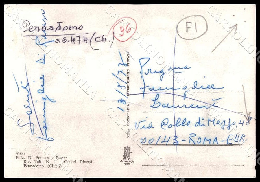 Chieti Pennadomo Piazza Unione Auto Alterocca FORI FG Foto cartolina GM1722 – retro