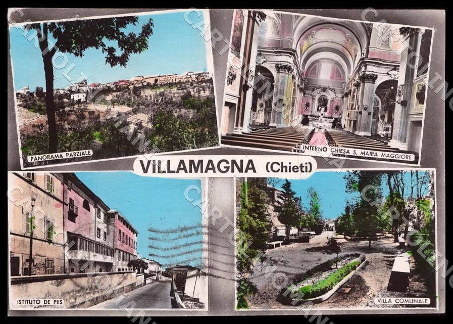 Chieti Villamagna Panorama parziale Chiesa PIEGA FG Foto cartolina GM1767 – fronte
