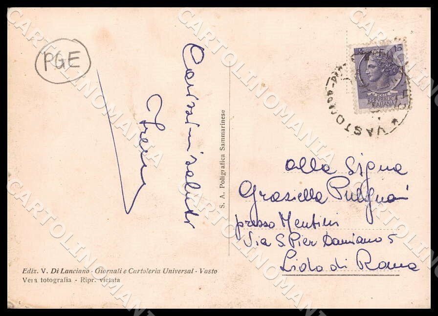 Chieti Vasto PIEGHINE FG Foto cartolina GM1768 – retro