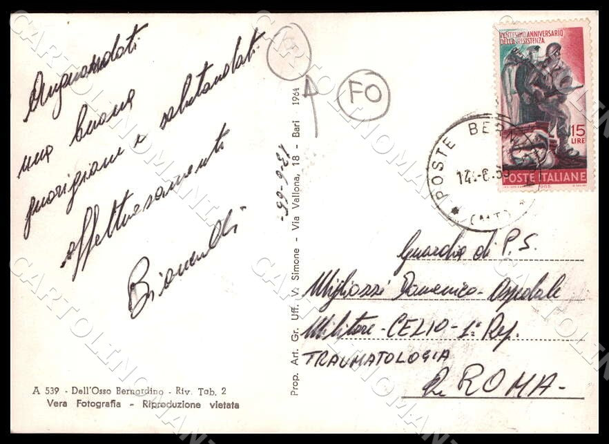 Matera Bernalda Corso Umberto Auto Vespa Mercato FORO FG Foto cartolina GM1777 – retro