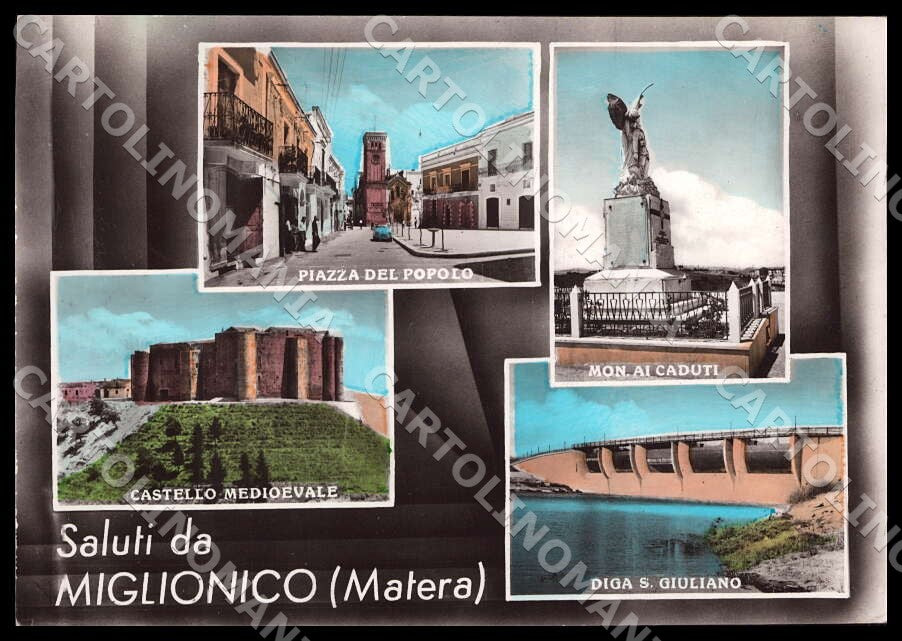 Matera Miglionico Saluti da Piazza Popolo Monumento FG Foto cartolina GM1796 – fronte
