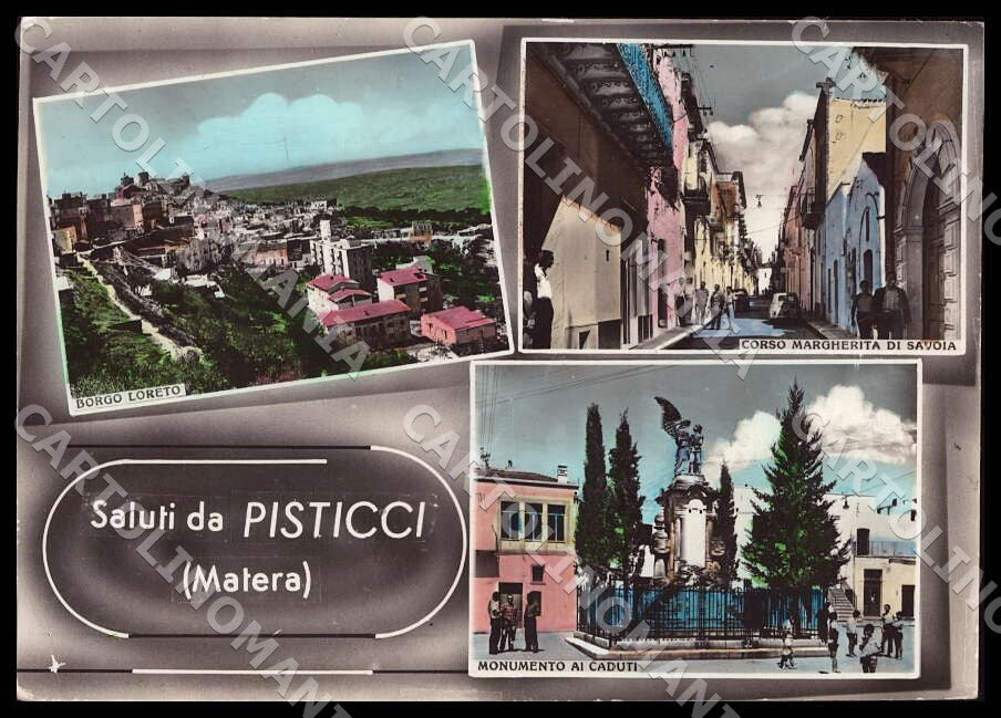 Matera Pisticci Saluti da Borgo Loreto ABRASA COLLA FG Foto cartolina GM1805 – fronte