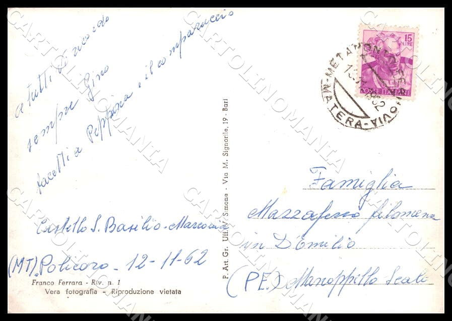 Matera Policoro Saluti da Villaggio Nuovo Panorama FG Foto cartolina GM1807 – retro