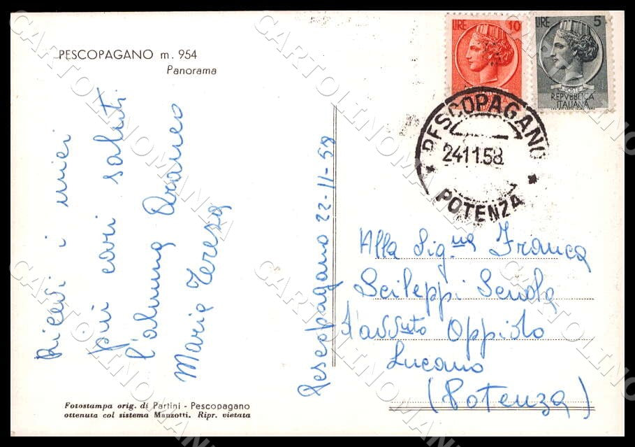 Potenza Pescopagano Panorama FG Foto cartolina GM1840 – retro