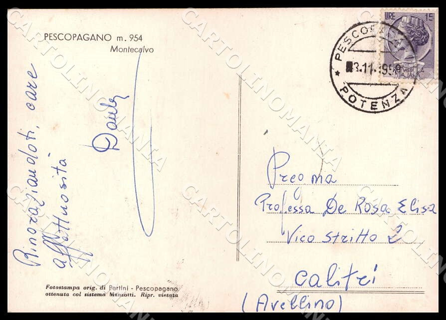 Potenza Pescopagano Montecalvo FG Foto cartolina GM1841 – retro