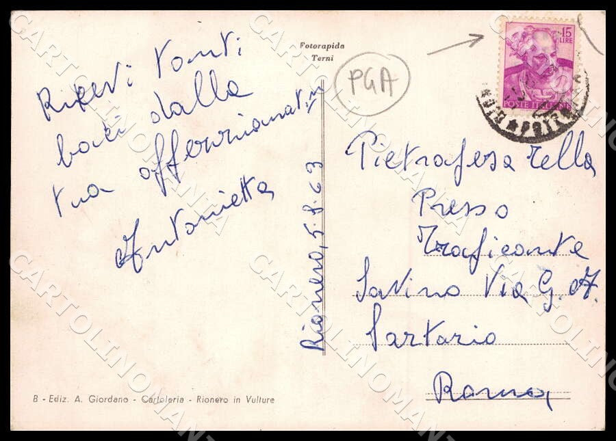 Potenza Rionero in Vulture Monumento Caduti PIEGHINA FG Foto cartolina GM1851 – retro