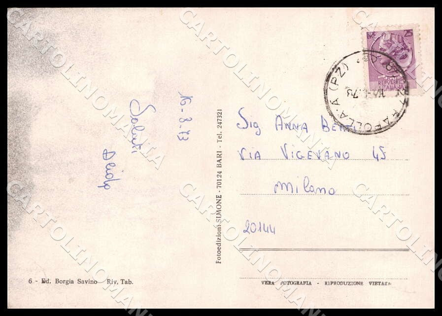 Potenza Rapolla Saluti da Terme Ala Mauro Asilo Pio XI FG Foto cartolina GM1862 – retro