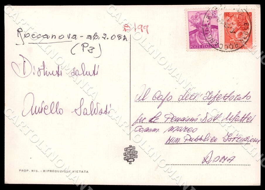 Potenza Roccanova FG Foto cartolina GM1864 – retro