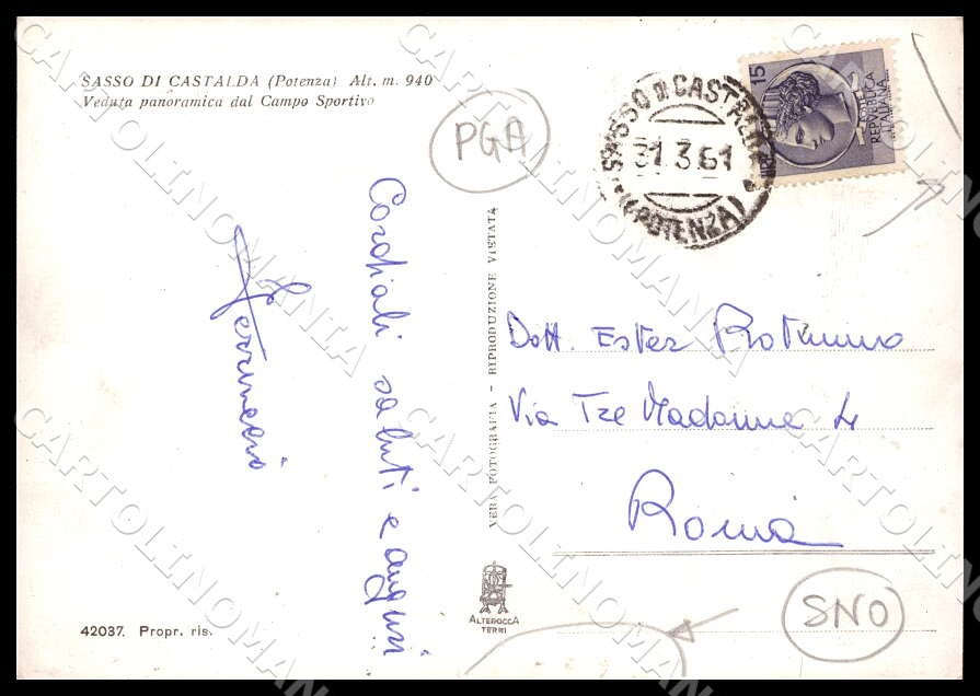 Potenza Sasso di Castalda Panorama PIEGHINA STRAPPINO FG Foto cartolina GM1865 – retro