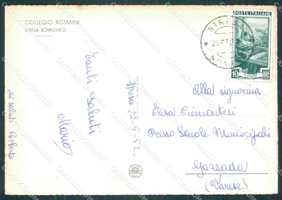 Verbania Stresa Collegio Rosmini FG cartolina HB4629 – retro