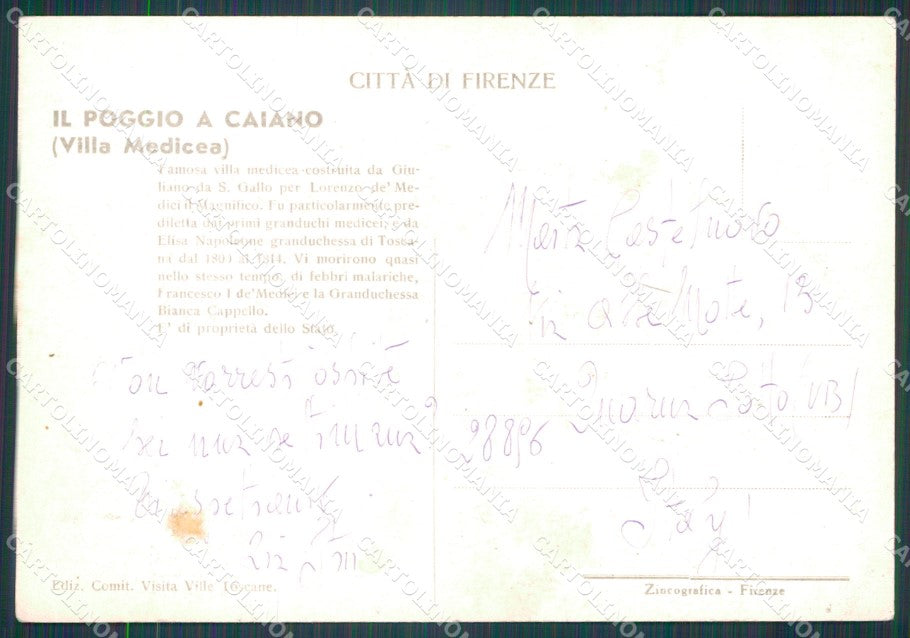 Prato Poggio a Caiano Villa Medicea FG cartolina HB4641 – retro