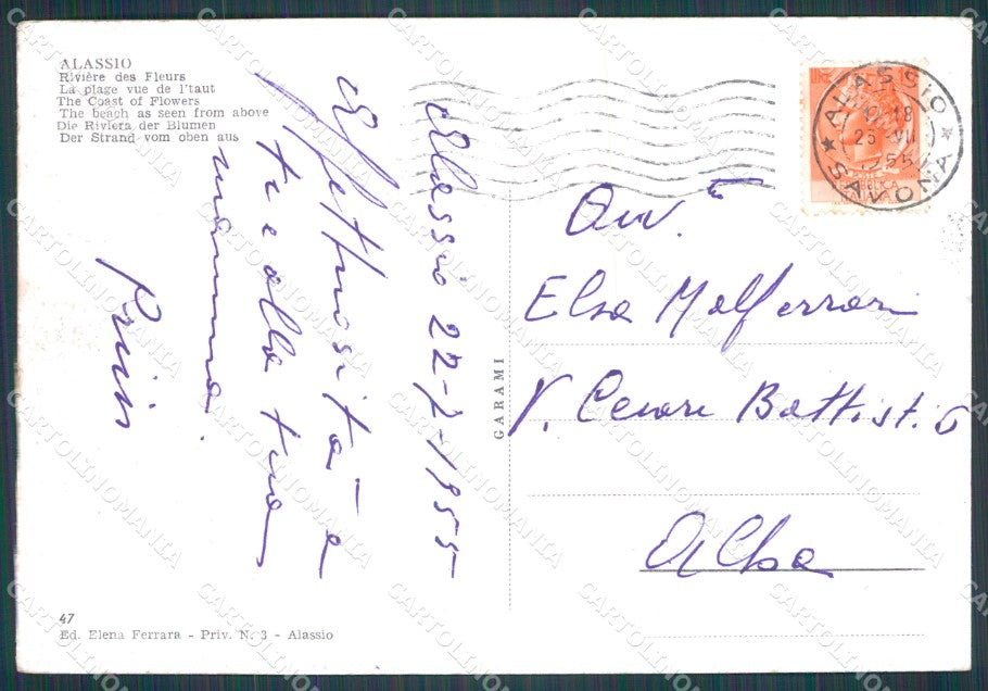 Savona Alassio FG cartolina HB4693 – retro
