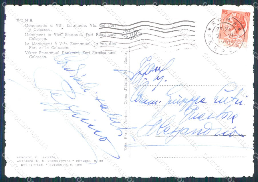 Roma Città Vittoriano PIEGHINA FG cartolina HB4712 – retro