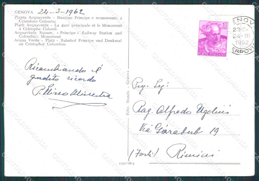 Genova Città Corriere Auto PIEGHINA FG cartolina HB4722 – retro