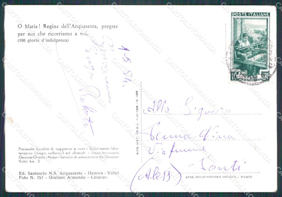 Genova Voltri Santuario Acquasanta PIEGA FG cartolina HB4730 – retro