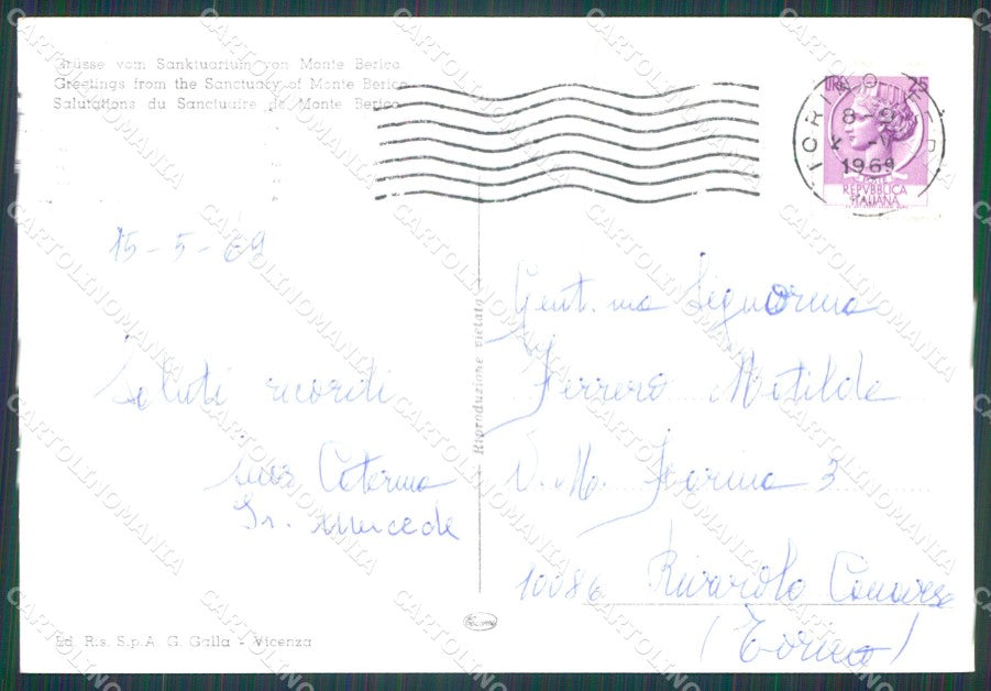 Vicenza Monte Berico Santuario di FG Foto cartolina HB4829 – retro