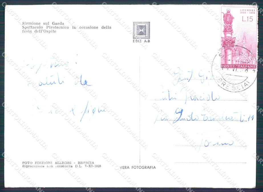 Brescia Sirmione Spettacolo Pirotecnico PIEGHINE FG Foto cartolina HB4833 – retro